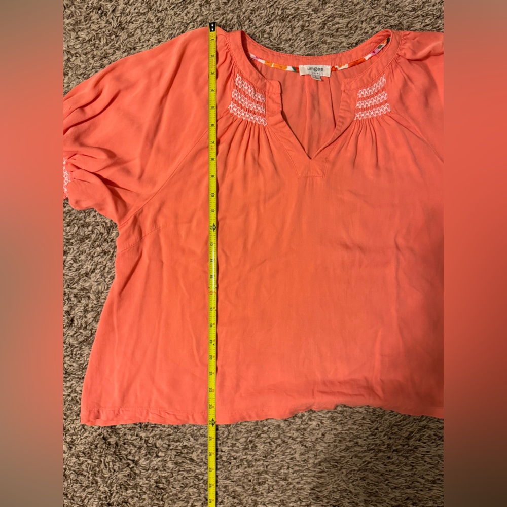 Umgee Orange Blouse with Embroidered Details - Picture 13 of 14